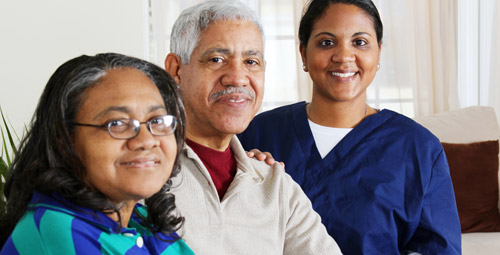 An older couple with a nurse